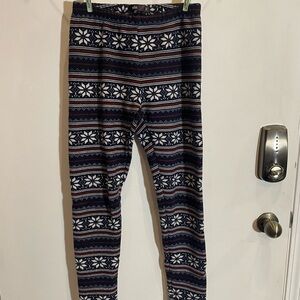 Blue and White Nordic Pattern Fleece Lined Leggings